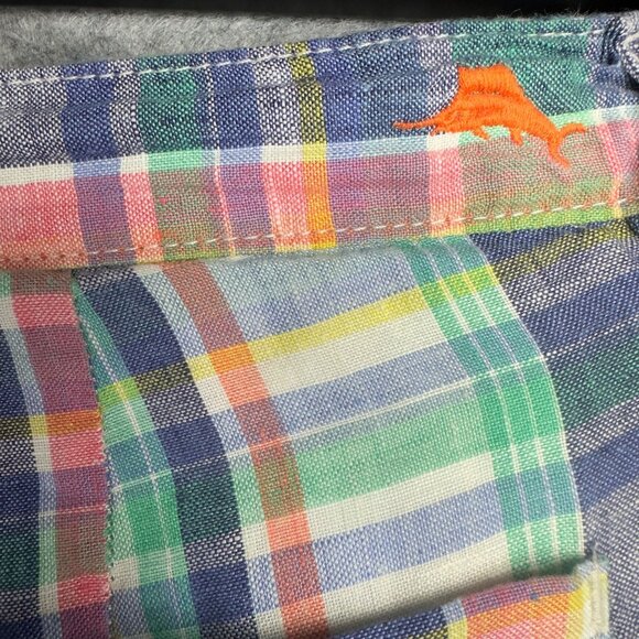 Tommy Bahama Linen Shorts Mens 35 Reversible Plaid & Paisley Floral Multicolor - Picture 11 of 14